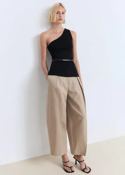 Mango Asymmetrical Draped Top Black