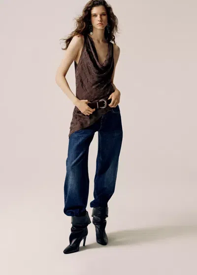 Mango Top Asymétrique En Dévoré In Marron