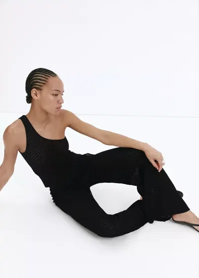Mango Top Asymétrique En Maille Ajourée In Black