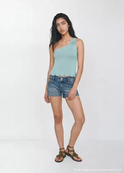 Mango Top Asymétrique En Maille Ajourée In Blue