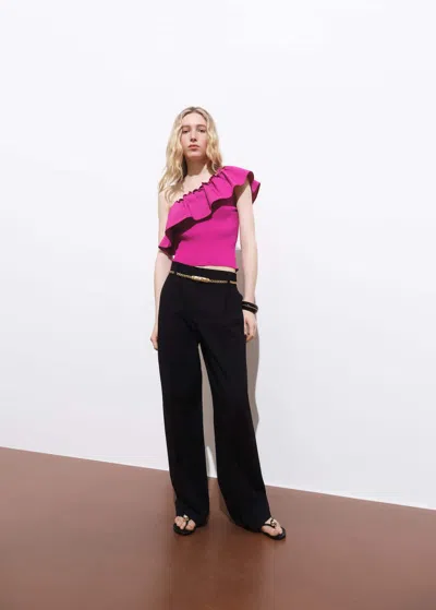 MANGO HAUT ASYMÉTRIQUE EN TISSU COMBINÉ FUCHSIA - FEMME - M - MANGO