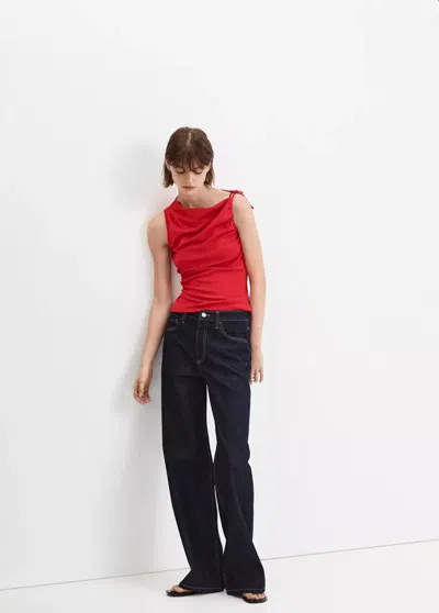 Mango Top Asymétrique Froncé In Red
