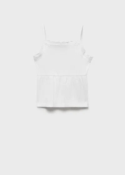 Mango Kids' Top With Swiss Embroidery Detail Off White In Blanc Cassé