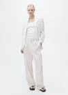 Mango Fine Knit Top With Low Neckline Off White In Blanc Cassé