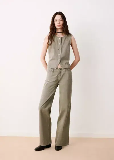 Mango Top Boutonné À Rayures In Kaki