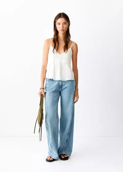 Mango Top Bretelles Broderies In White
