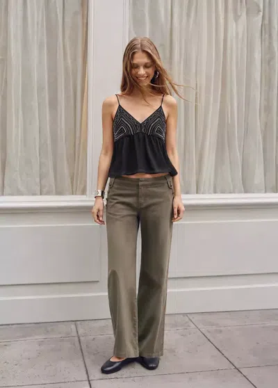 Mango Top Bretelles Détail Perles In Noir