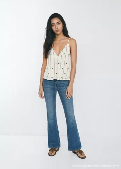 Mango Top Bretelles Détails Brodés In White