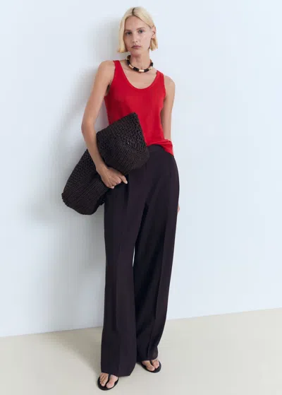 Mango Top Bretelles Lin Rouge - Femme - Xl -