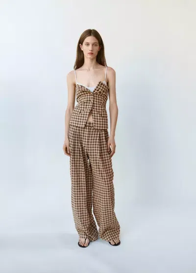 Mango Top Bustier À Carreaux Vichy In Brown