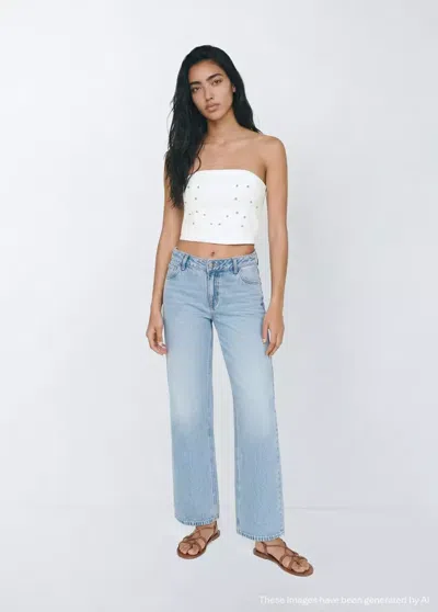 Mango Top Bustier Avec Détail De Perles In White