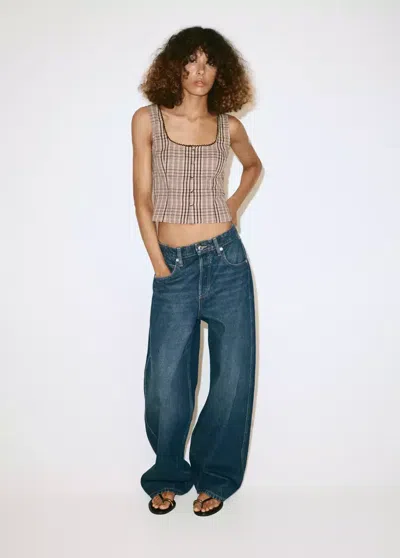 Mango Top Carreaux En Coton In Brown