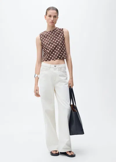 Mango Poka Dot Linen Blend Crop Top In Brown
