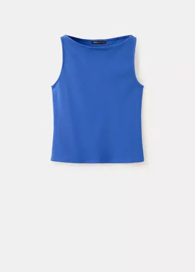 Mango Top Col Bateau In Bleu