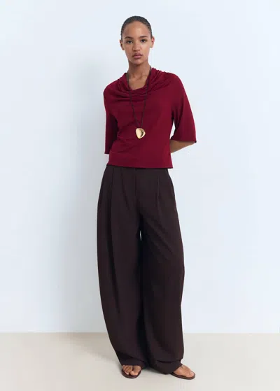 Mango Top Col Drapé Bordeaux - Femme - Xl -  In Brown