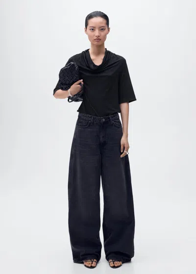 Mango Top Col Drapé Noir - Femme - Xl -  In Black