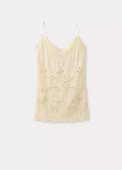 Mango Top Col V Dentelle In Neutral