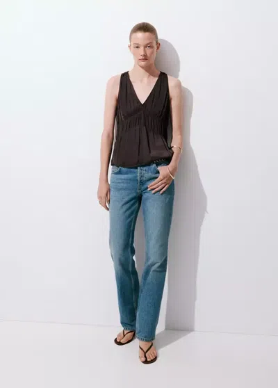 Mango Top Col V Froncé In Brown
