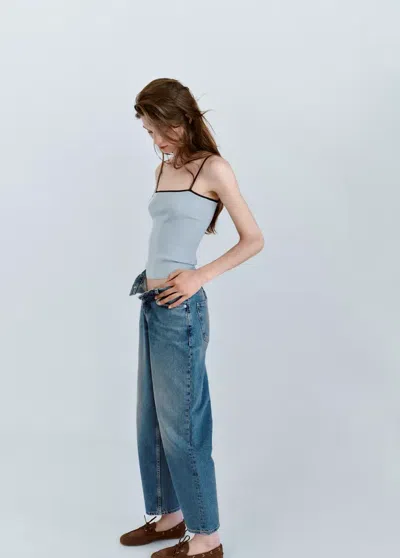 Mango Top Côtelé Ajusté In Blue