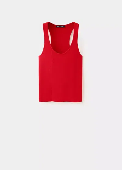 Mango Top Côtelé Ajusté In Red