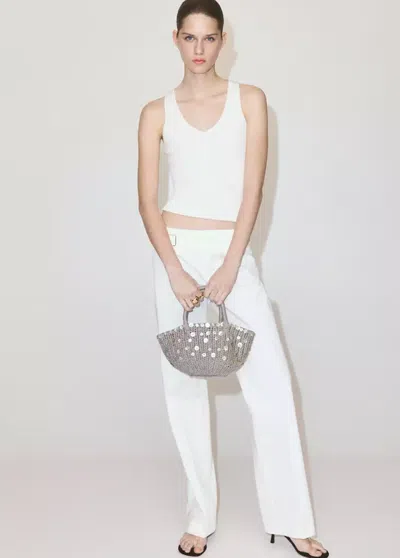 Mango Top Côtelé Boutons In White