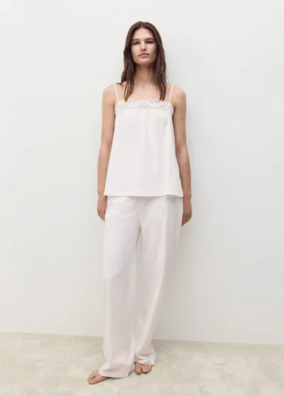 Mango Cotton Top With Lace Straps White
