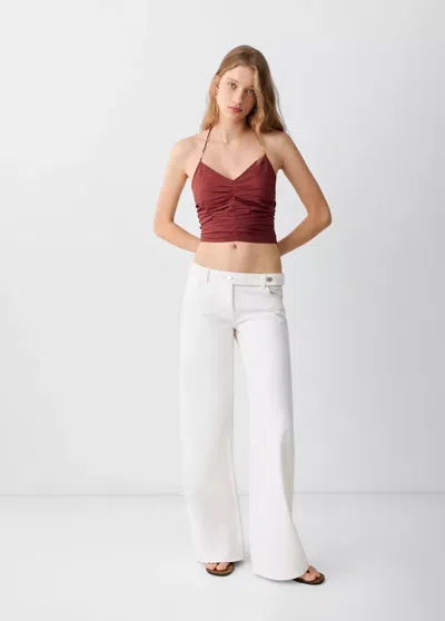 Mango Top Coton Froncé In Orange