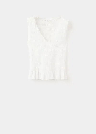 Mango Top Coton Froncé In White