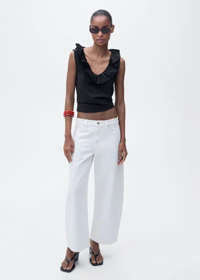 Mango Top Coton Volant Noir - Femme - Xl -