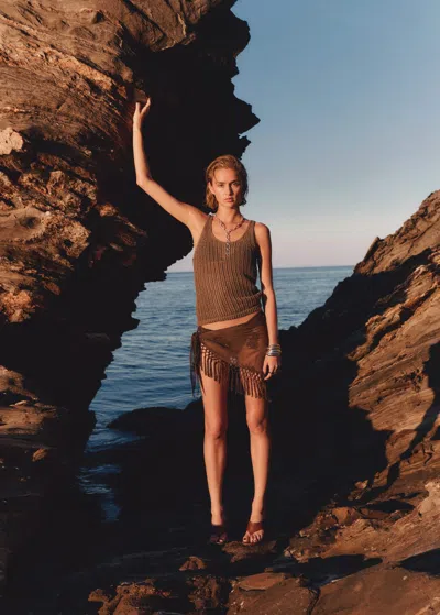 Mango Crochet Top With Straps Medium Brown