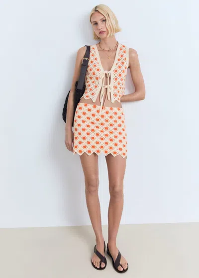 Mango Top Crochet Nauds Orange - Femme - Xl -