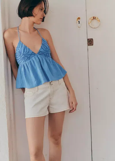 Mango Top Détails Brodés In Blue