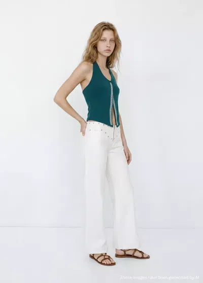 Mango Top Dos-nu Avec Détails Brodés In White