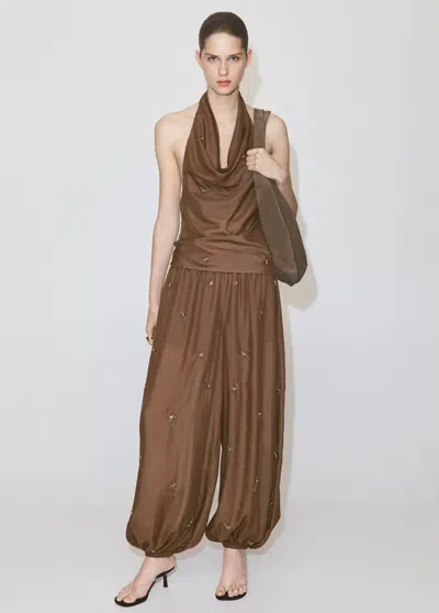 Mango Halter Top With Embroidered Appliqués In Brown