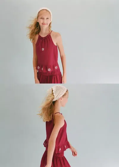 Mango Kids' Top Dos-nu Avec Détails Brodés In Red