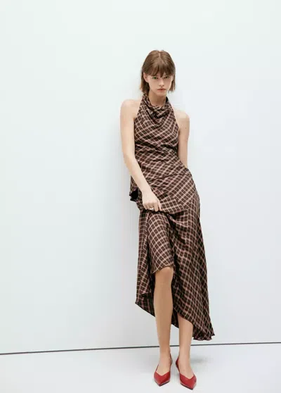 Mango Top Drapé À Carreaux In Marron