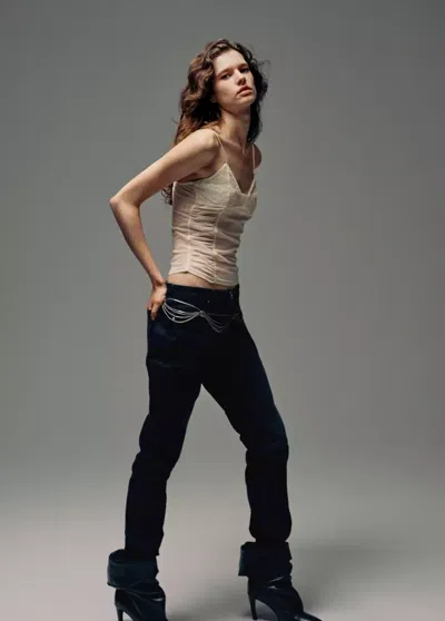 Mango Top Drapé À Dentelle In Neutral
