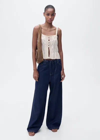 Mango Combined Top With Openwork Details Ecru In Blue