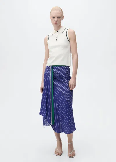 Mango Polo Neck Knit Top With Contrast Trims Ecru In Écru