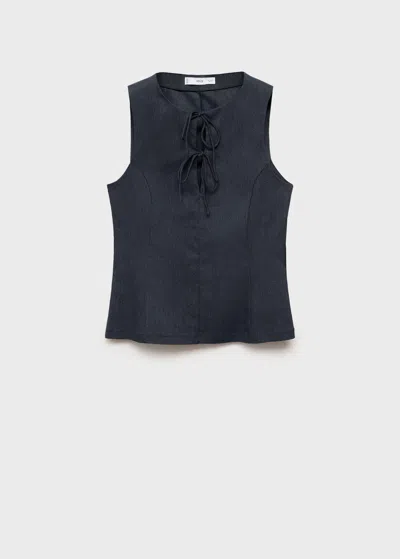 Mango Denim Effect Tie Top In Blue