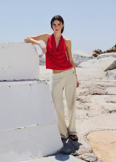 Mango Top Emmanchures Américaines Drapé In Red