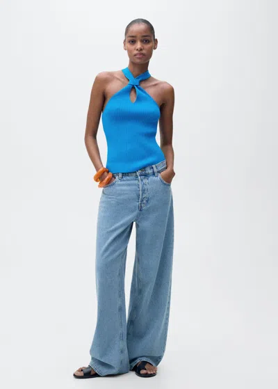 Mango Halter-neck Top With Knot Detail Turquoise