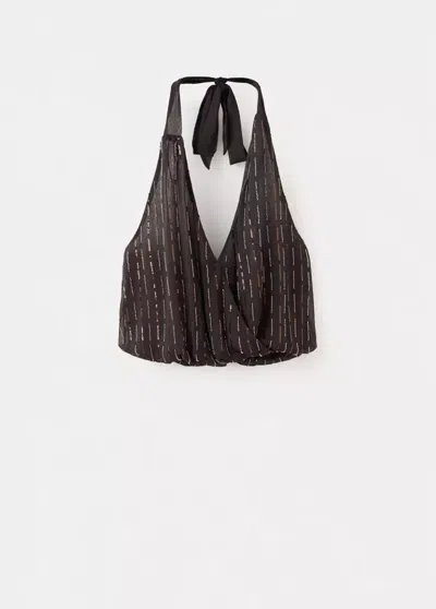 Mango Top Emmanchures Américaines Sequins In Marron