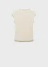 Mango Textured Cotton-blend T-shirt Ecru In Gray