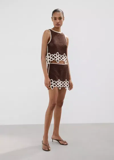 Mango Floral-embroidered Crochet Top In Brown