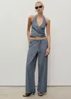 Mango Striped Crossover Denim Top Blue