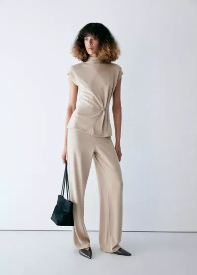 Mango Top En Maille Détail De Broche In Sable