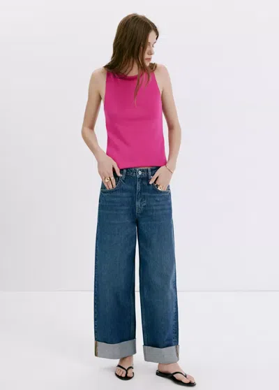 Mango Top En Maille Fine Avec Col Bateau In Pink
