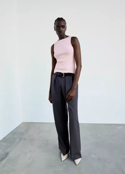 Mango Top En Maille Fine Avec Col Bateau In Pink