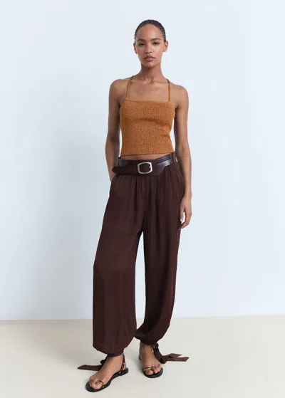 Mango Lurex Knit Top With Crossed Back Copper